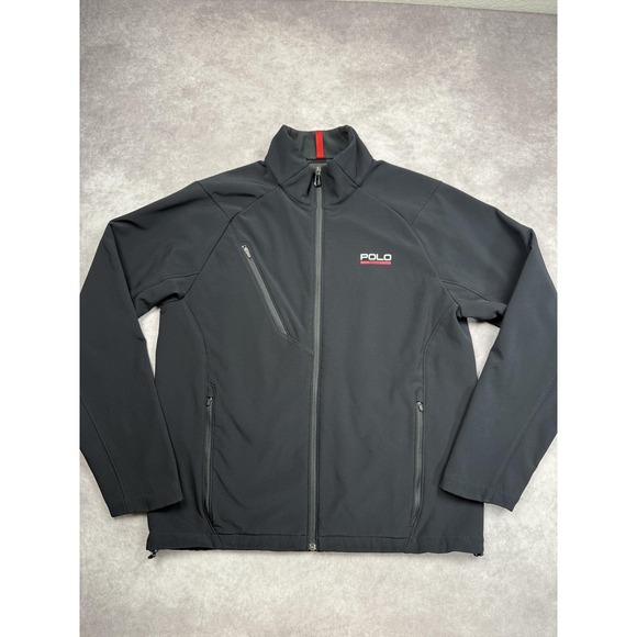 Polo Sport Ralph Lauren Y2K Jacket Men Large Black Softshell Fleece‎ Lined Zip